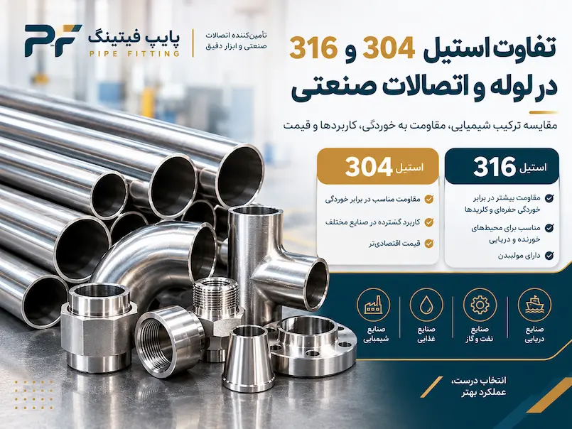 تفاوت استیل 304 و 316 در لوله و اتصالات صنعتی | پایپ فیتینگ
